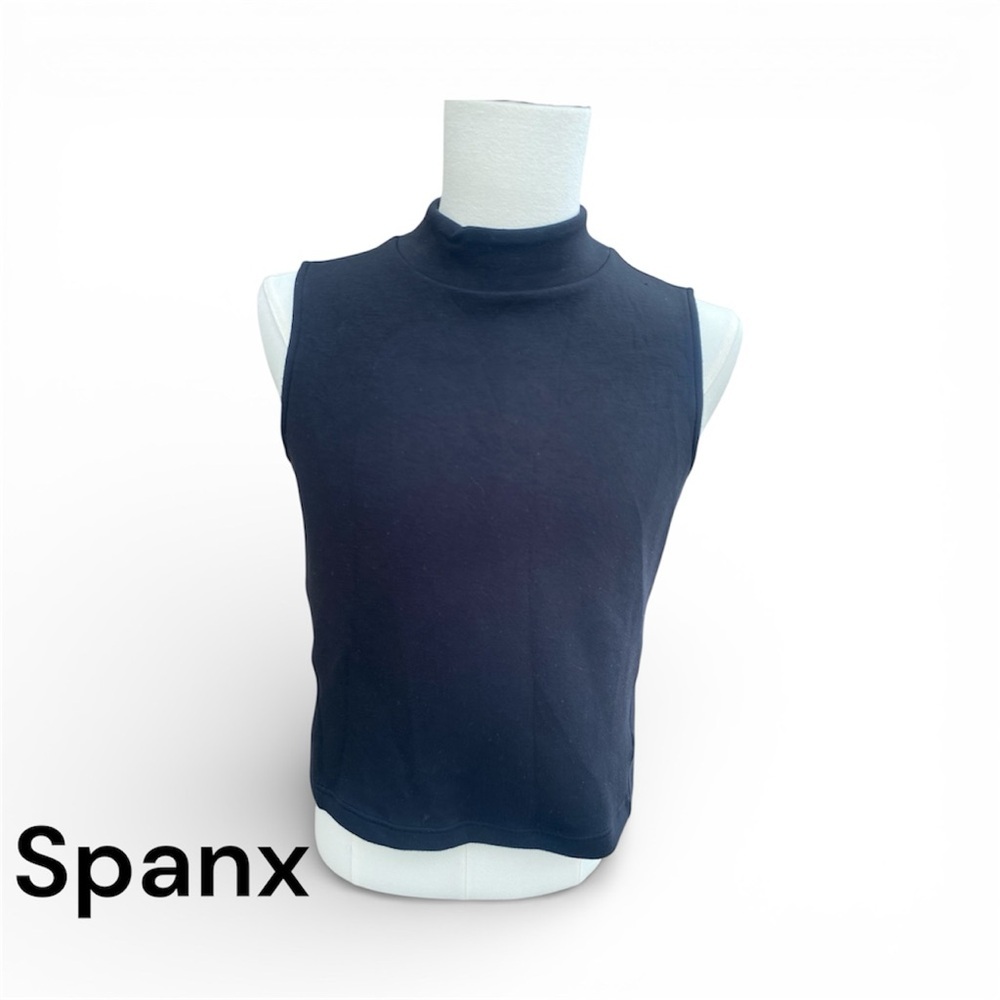 Spanx Black Sleeveless Mock Neck Top Women’s Medium Shaping Stretch Tank SZ M